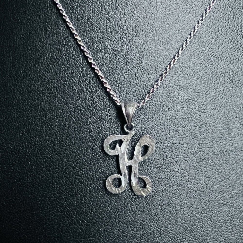 Vintage Estate Sterling Silver 925 Initial H Pendant w/ 16" Choker Necklace